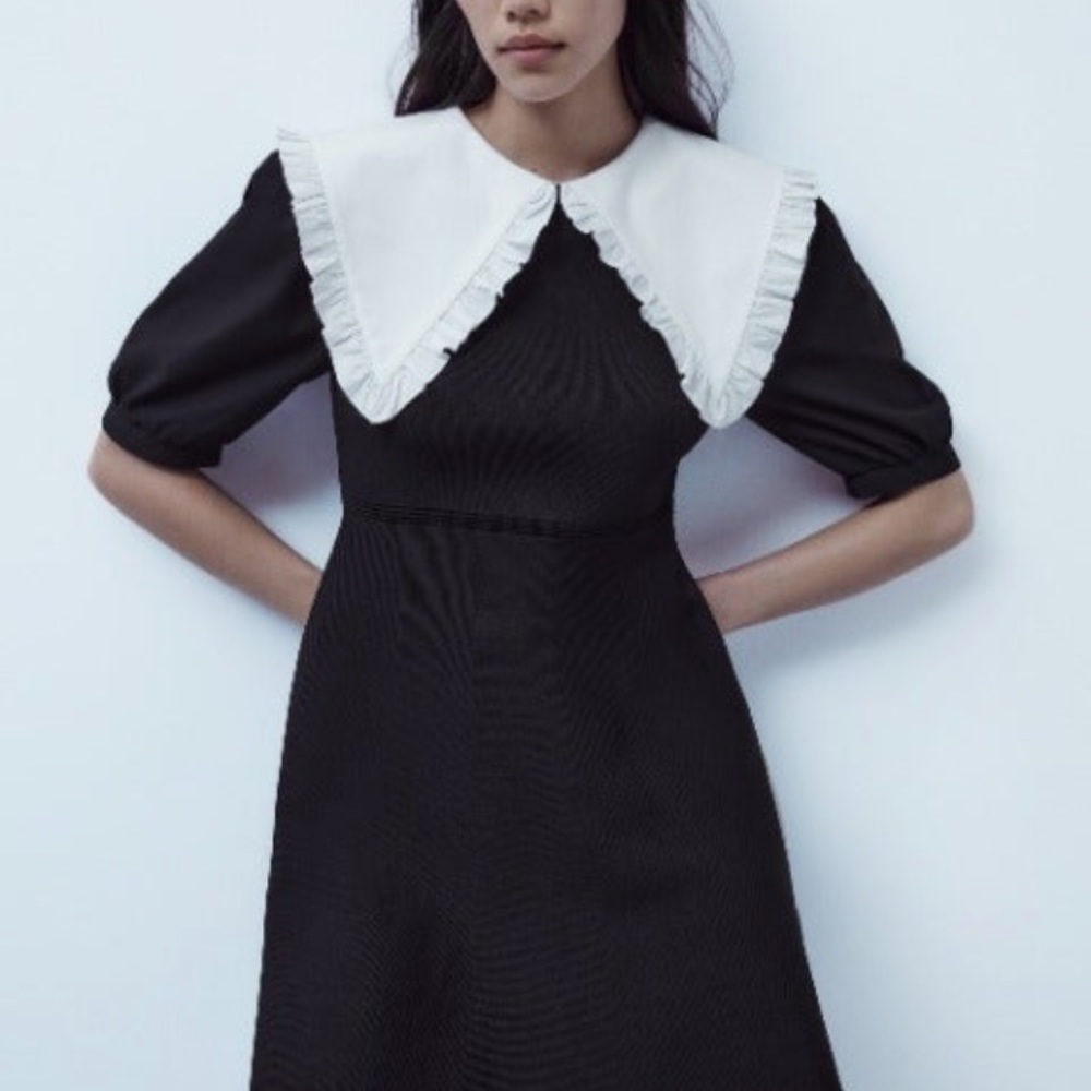NWT Zara peter pan collar black dress gothic lolita Wednesday Addams